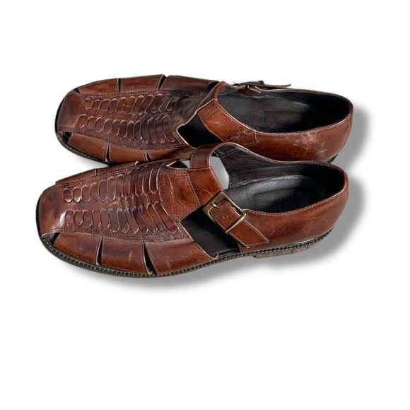 Tommy Bahama Italian Leather Roman Fisherman Sandals Brown Size 12 Woven Summer - Picture 12 of 13